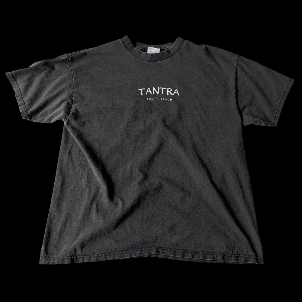 90's Vintage Tantra South Beach T-Shirt XL Black Faded Quote